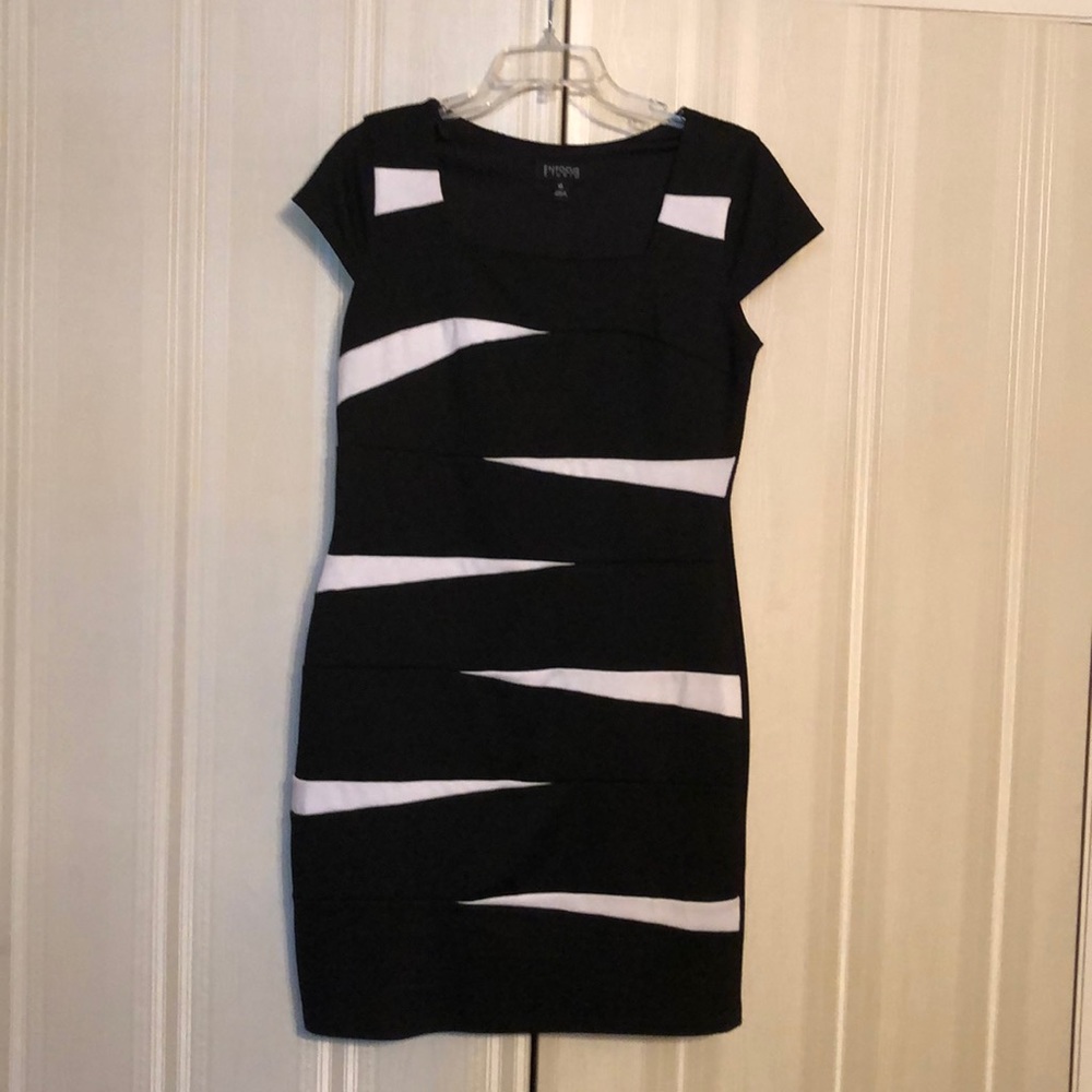 Black and white jersey knit dress